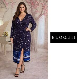 NEW Eloquii Printed Colorblock Wrap Dress